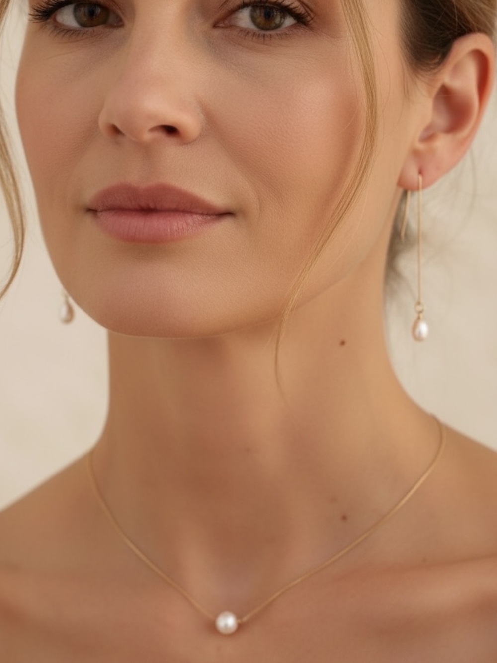 14k Gold Plated Single Pearl Necklace. New.